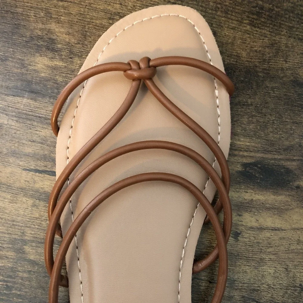 Old Navy Womens Brown Sandals Size 9 Knotted‎ Strap Cognac Flats Minimal Basic